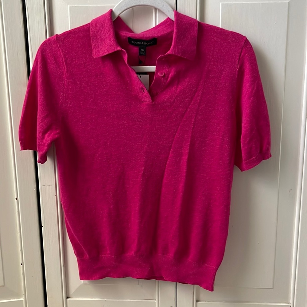 Banana republic hot pink short sleeve sweater polo size XS